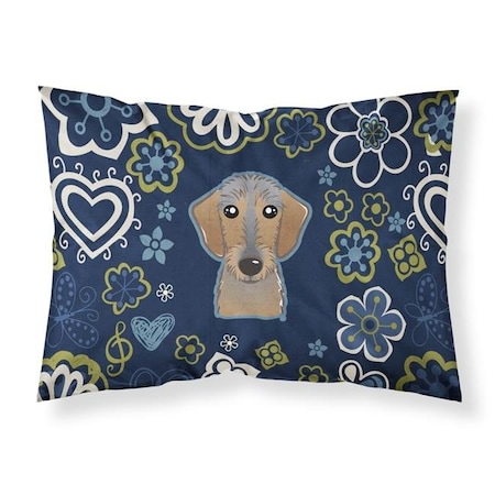 Carolines Treasures Carolines Treasures BB5084PILLOWCASE Blue Flowers Wirehaired Dachshund Fabric Standard Pillowcase BB5084PILLOWCASE